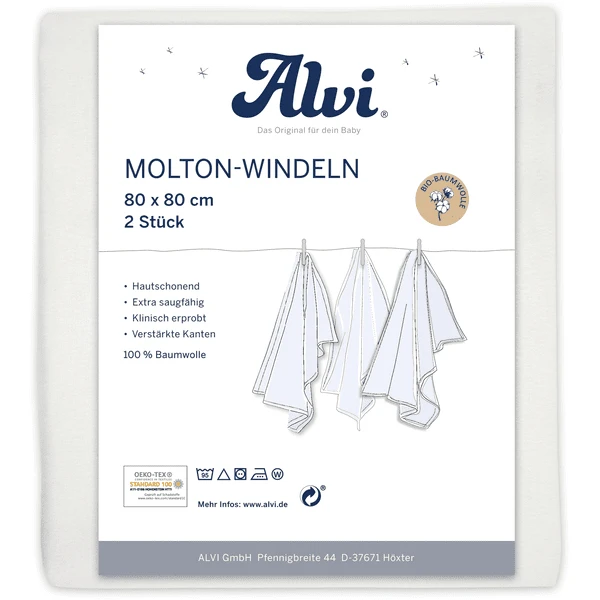 Alvi ® Molton Luiers 2-pack Wit 80 X 80 Cm 3 Alvi ® Molton Luiers 2-pack Wit 80 X 80 Cm