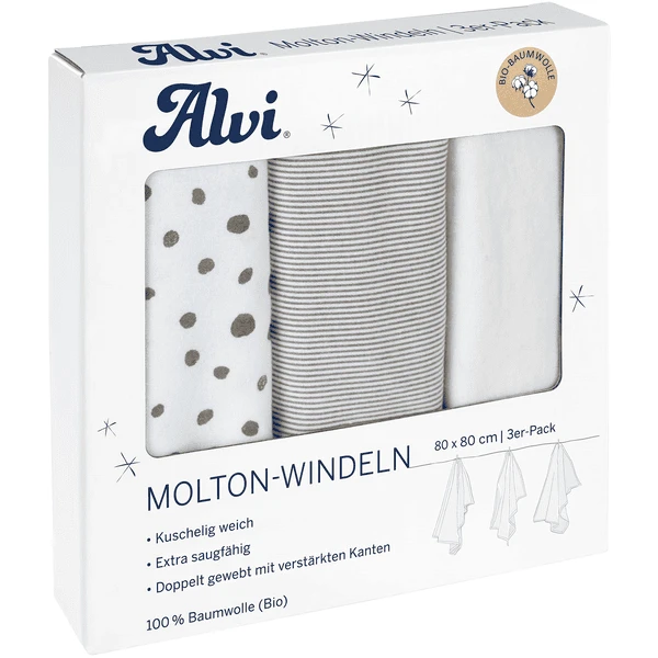Alvi ® Molton Luiers 3-pack Aqua Dot 80 X 80 Cm 3 Alvi ® Molton Luiers 3-pack Aqua Dot 80 X 80 Cm