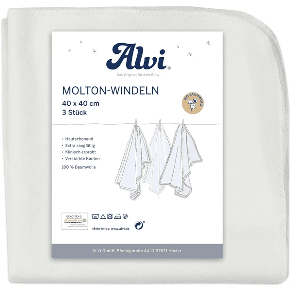 Alvi ® Molton Luiers 3-pack Wit 40 X 40 Cm 3 Alvi ® Molton Luiers 3-pack Wit 40 X 40 Cm
