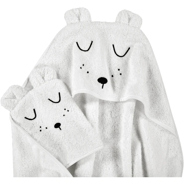 Alvi ® Terry Set Badhanddoek Met Capuchon En Washandje Wit 4 Alvi ® Terry Set Badhanddoek Met Capuchon En Washandje Wit - Afbeelding 2