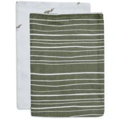 Jollein Flanellen Mousseline 2-pack Stripe Olive Blad Green -MiniMoois jollein flanellen mousseline 2 pack stripe olive blad green a385578 3