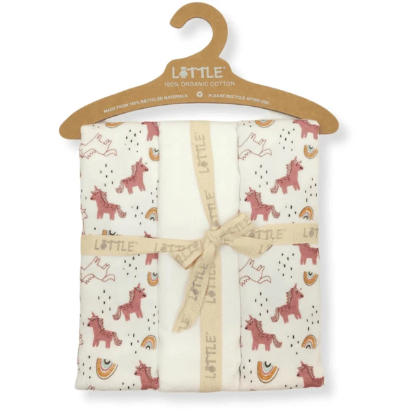 LITTLE Molleton Doekjes 3-Pack Regenboog White 3 LITTLE Molleton Doekjes 3-Pack Regenboog White