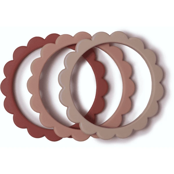Mushie Bijtring Bloem Armband, Roos/ Blush /Shifting Sand , 3 Stuks 3 Mushie Bijtring Bloem Armband, Roos/ Blush /Shifting Sand , 3 Stuks