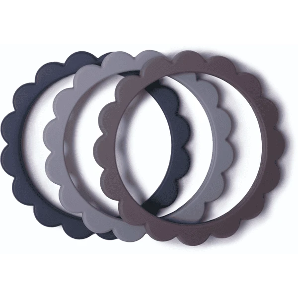 Mushie Bijtring Bloem Armband, Steel /Dove Gray/ Stone , 3 Stuks 3 Mushie Bijtring Bloem Armband, Steel /Dove Gray/ Stone , 3 Stuks