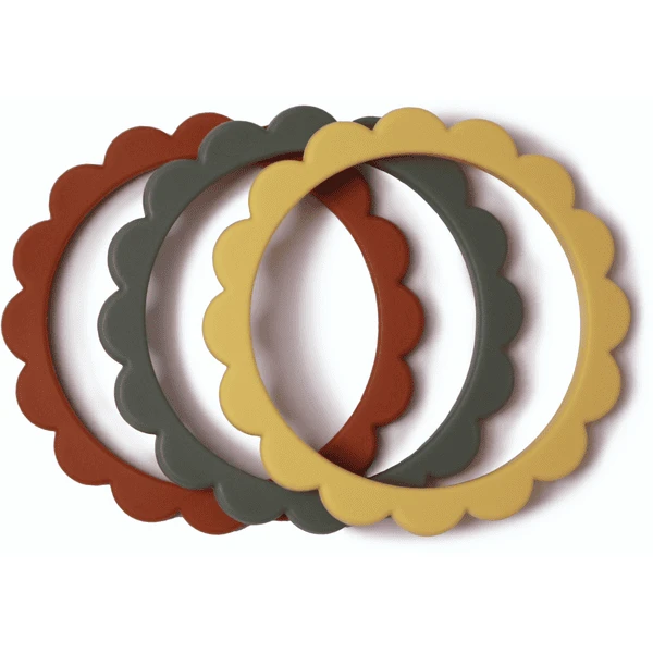 Mushie Bijtring Bloemenarmband, Zonneschijn/Droogde Tijm/Klei, 3 Stuks 3 Mushie Bijtring Bloemenarmband, Zonneschijn/Droogde Tijm/Klei, 3 Stuks