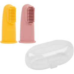 Nattou Set Van 2 Babytandenborstels Oker & Roze -MiniMoois nattou set van 2 babytandenborstels oker amp roze a380932 2