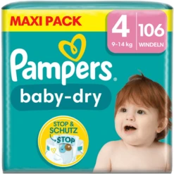 MiniMoois 4 Pampers® Pampers Baby-Dry Luiers, Maat 4, 9-14kg, Maxi Pack (1 X 106 Luiers)