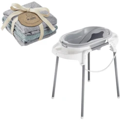Rotho Baby Design Bad Station TOP Stone Grijs + Set Van 3 Gratis Washandjes